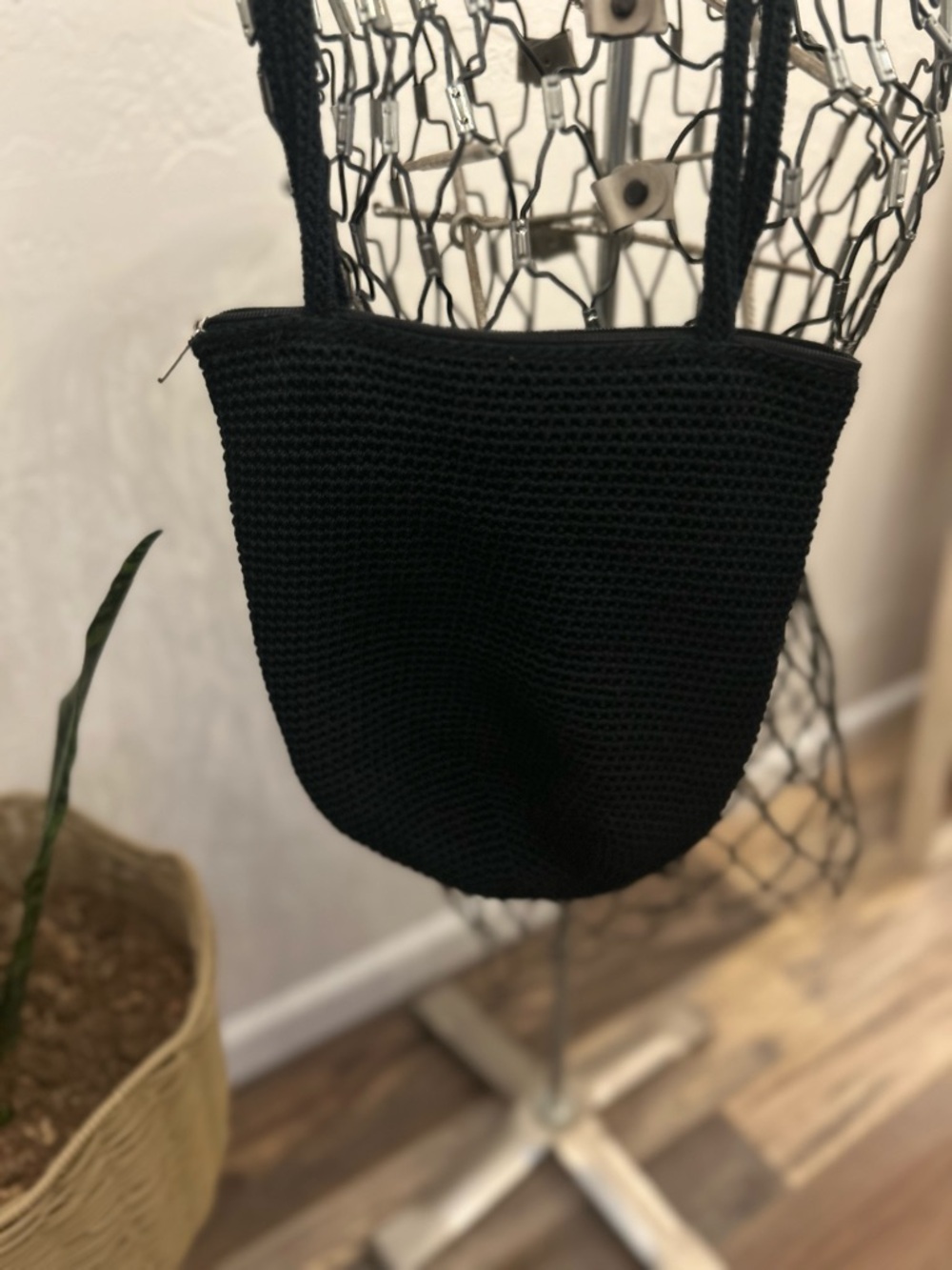 The Sak Black Woven Tote Bag Shoulder Purse, Classic Minimalist Lightweight
